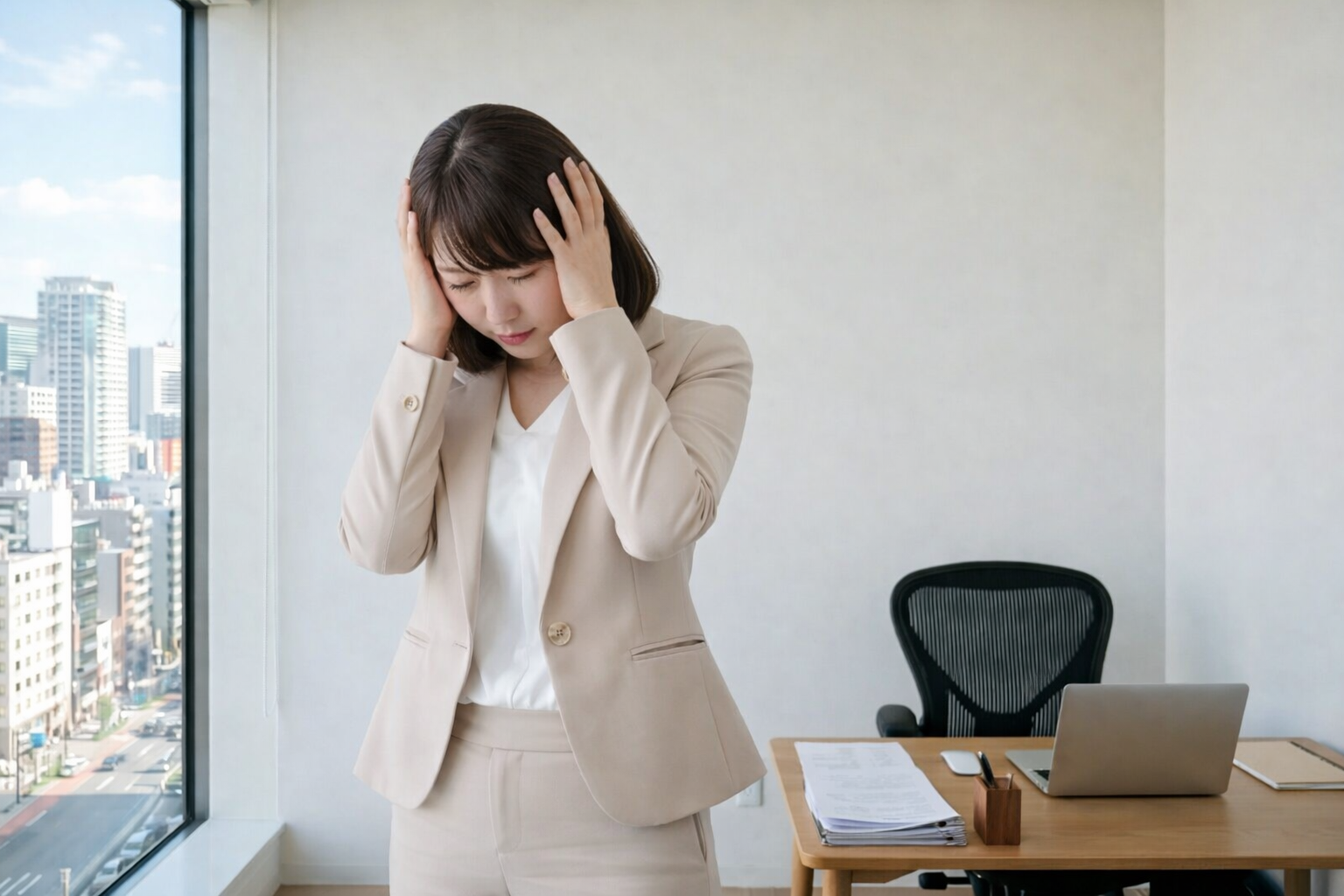 オフィスで悩む女性